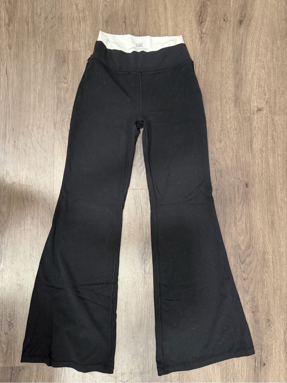 Athleta Black Flare Leggings with White Waistband